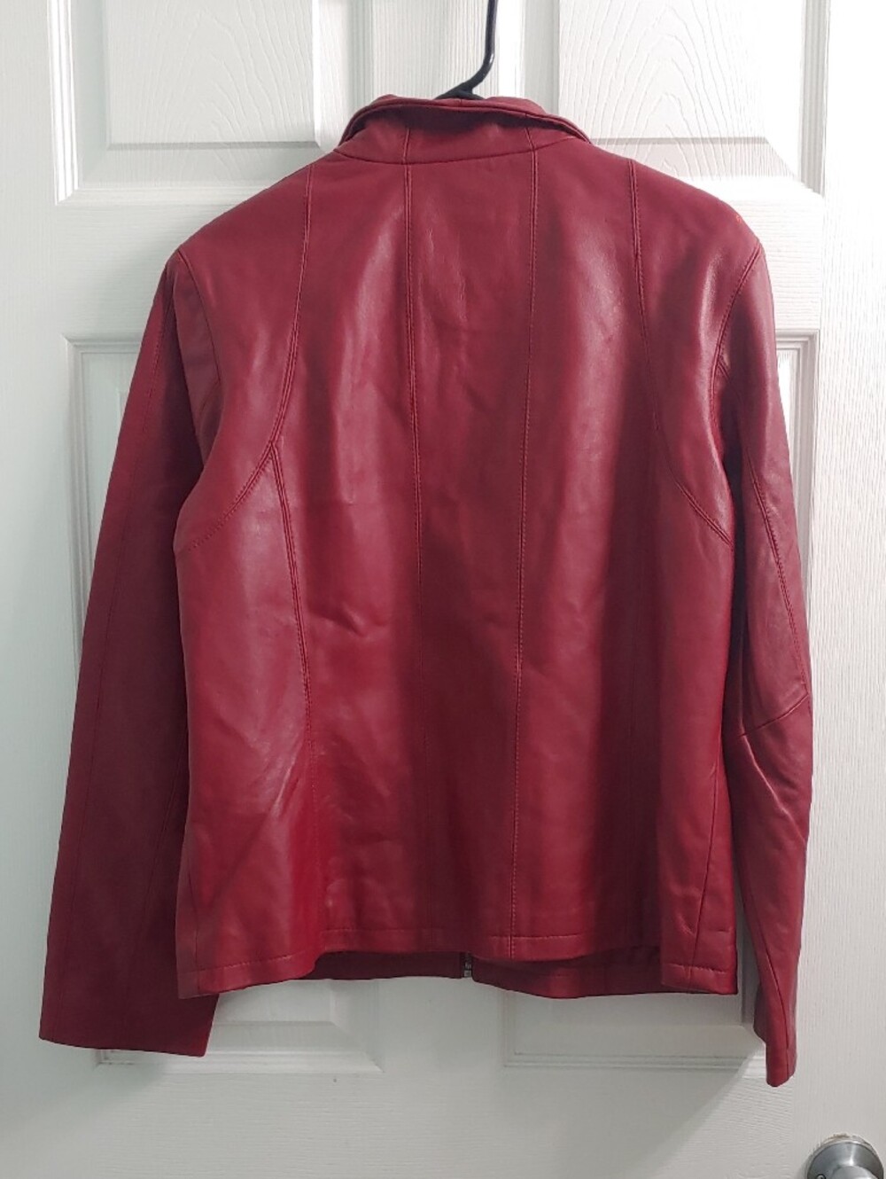Nine West Real Red Leather Jacket Women's Moto Full Zip Size L - Picture 4 of 8